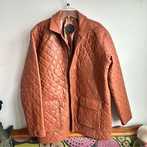 Men's Quilted Leather Jacket - Brown